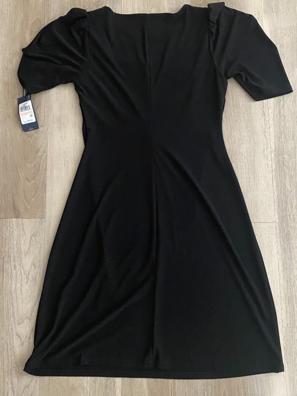 NWT Tommy Hilfiger Black Midi Dress Size 2 | Ruched Sleeve LBD | Cocktail Dress - Picture 6 of 8